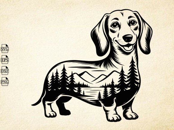 Dachshund Nature Scene SVG, Dog Svg