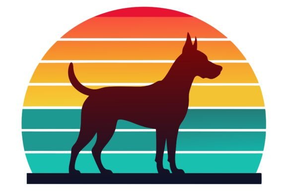 Dog Silhouette on Retro Sunset Vector